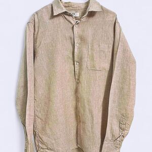 Uniqlo Tan linen button-up shirt